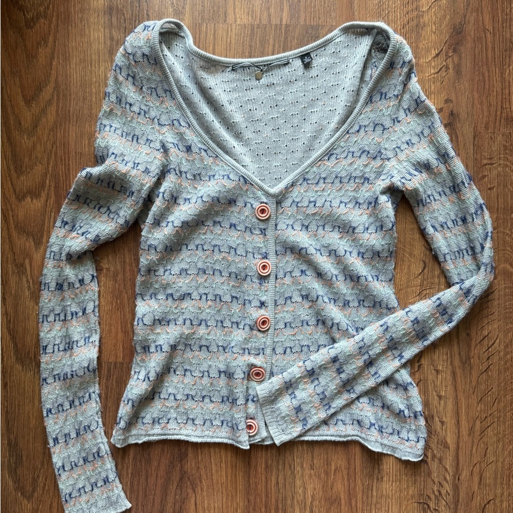 Anthropologie Delicate knitted Gray Patterned Button-Up Cardigan